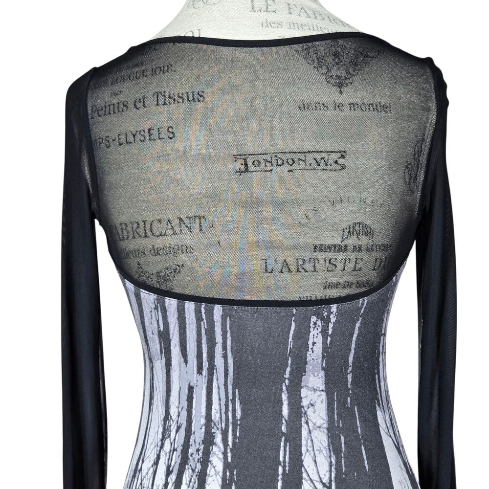 Silence + Noise Dress Womens XS Black Sheer Long Sleeve Moon Forest Print Goth - Picture 9 of 11